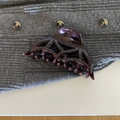 Close-up of chocolate brown glossy acrylic hair claw clip with multi-tooth design - Brown