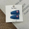 Handmade denim blue hair clips for girls featuring cute red and white gingham hearts - Red Plaid Square Style