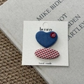 Detail of handmade denim heart hair clip and red gingham BB clip on display card - Heart Oval Style