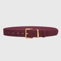 Deep burgundy suede leather belt with vintage golden buckle for a retro look - Angora Red With Antique Gold Buckle