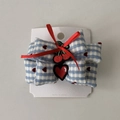 Blue heart plaid scrunchie and bow hair clip set with cherry embroidery for women - Hair Clips Set A