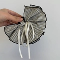 Pinza per capelli a quadretti blu con eleganti nastri bianchi e bordo nero a volant - Scozzese Blu E Beige (Stile A)