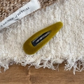 Minimalist olive green velvet teardrop hair clip for women with matte black metal base - Teardrop / Ginger Yellow