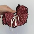 Detail of red and white plaid fabric hair claw clip with delicate white ribbon bow - Red And White Checkered (Style G)