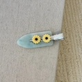 Molletta per capelli girasole con resina marmorizzata verde chiaro su clip in metallo - Base Verde Chiaro Fiore Giallo