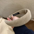 Beigefarbenes Cord-Haarband mit gerippter Textur und handgefertigtem Korea-Etikett - Khaki