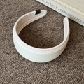 Retro cream white leather padded headband with minimalist stitch detailing on woven base - White