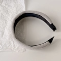 Close-up of thick plush velvet headband with soft grey fabric and black lining detail - Grey Headband