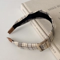 Retro plaid wide headband with square buckle detail on cream book background - Khaki Plaid Square Buckle Style