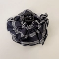 Detail of blue and white striped fabric scrunchie hair claw clip with grey stitched edges - Blue Stripe Claw Clip