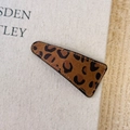 Trapezoid snap clip featuring vintage leopard print and brown faux leather fabric - Dark Solid Large Triangle