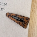 Brown leopard print leather BB hair clip with vintage triangle design and stitching - Dark Hollow Large Triangle