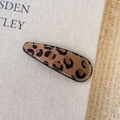 Retro brown leopard print BB hair clip with faux leather texture and white hand stitching - Light Solid Teardrop