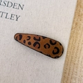 Leopard print leather teardrop hair clip with fine black stitching and vintage brown tones - Dark Solid Teardrop