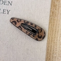 Vintage leopard print teardrop BB hair clip with leather texture and white stitching - Light Hollow Teardrop