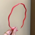 Schmaler gewellter Haarreif mit roten und weißen Punkten für Damen Haarstyling - Rot