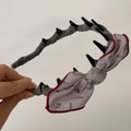 Detail of grey floral bow headband featuring black hair clips for fixing flyaways - Purple Bow Headband