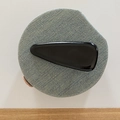 Glossy black patent leather water drop hair clip on denim textured display stand - Black