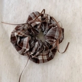 Detail of brown plaid scrunchie with delicate ribbon bows in a vintage ballet style - Dark Brown Beige Plaid Ribbon Bow Style (Style E)