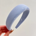 French blue bow fabric headband with sponge padding for high volume hair styling - Medium Blue & White