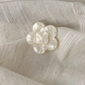 Pearlescent white floral hair clip with letter engraving on textured linen background - Flower Style / Small / Off White