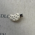 Close-up of cheese yellow polka dot duckbill hair clip with silver metal alligator clamp - Pea Shape / White Pea