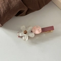 Fermaglio vintage per capelli con fiori, finitura rossa opaca e perline trasparenti - Fiore Bianco Base Rosa Viola