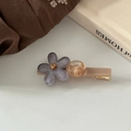 Detail of vintage purple flower hair clip with sparkling resin beads and amber crystal - Gray Purple Flower Pink Base