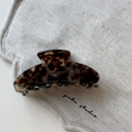 Detail of tortoiseshell acetate hair claw clip with gold Barrette La France lettering - Large Claw Clip