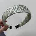 French pleated light green satin headband with high-top design and anti-slip covers - Mint Green