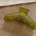 Olive green translucent resin shark clip with emerald rhinestones for long hair styling - Lake Green