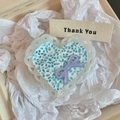 Sweet heart-shaped hair claw with blue mosaic pattern and a cute purple bow accent - Ice Crystal Blue