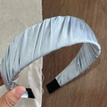Elegant wide pleated satin headband in metallic light blue for a high skull top style - Light Blue