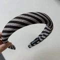 Macro detail of handmade striped fabric headband showing the soft texture and stitching - Wide Headband / Black