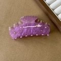 Elegant purple marble acetate hair claw clip with rhinestones shown at 45-degree angle - Pink Purple