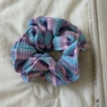 Chouchou rayé en maille côtelée colorée rose et bleu pastel pour queue de cheval stylée - Rose Violet Bleu / Grand