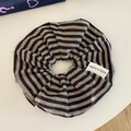 Minimalist black and white striped scrunchie with pleated texture in Korean style - Black Stripe