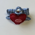Detailed view of blue checkered hair claw clip with a red embroidered heart showing Love - Red Blue Plaid Hair Claw