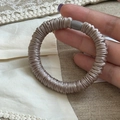 Champagne silky satin pleated hair tie with a smooth grey resin clasp for women - Light Gray Taupe