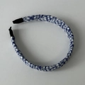 Detail of blue and white gingham braided headband showing woven fabric texture and finish - Blue Plaid Headband