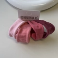 Detail of four gradient pink high-elasticity hair ties with fine ribbed knit texture - Rose Red Series