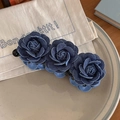 Elegant denim blue triple rose flower hair clip for women with a stylish vintage design - Large Rose Design (Large)