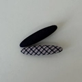 Close-up of navy plaid and black fabric BB hair clips for elegant styling accessories - Oval Plaid Hair Clips