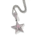 Close-up of hip-hop star pendant necklace with pink crystals and silver twist chain - Silver Pink Pendant + 24 inch Rope Chain