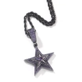 Macro view of hip hop pentagram pendant featuring purple zircons on black rope chain - Purple Pendant + 24 inch Rope Chain