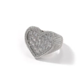 Detailed close-up of heart-shaped silver ring with baguette and pave-set zircons - US 6 / Silver
