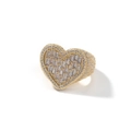Macro detail of luxury 18k gold plated ring with heart shaped cubic zirconia pavé - US 6 / Gold