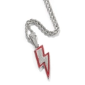 Collar con colgante de rayo hip hop con esmalte rojo y cristales pavé en cadena cordón - Colgante de Rayo Termosensible con Cadena de Cuerda