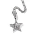Silver hip hop necklace with a pentagram star pendant paved with sparkling zircons - Silver Pendant With 24 Inch Rope Chain
