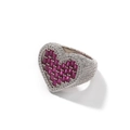 Luxury heart-shaped ring with red baguette-cut stones and micro-pave zirconia in white gold finish - Rose Red